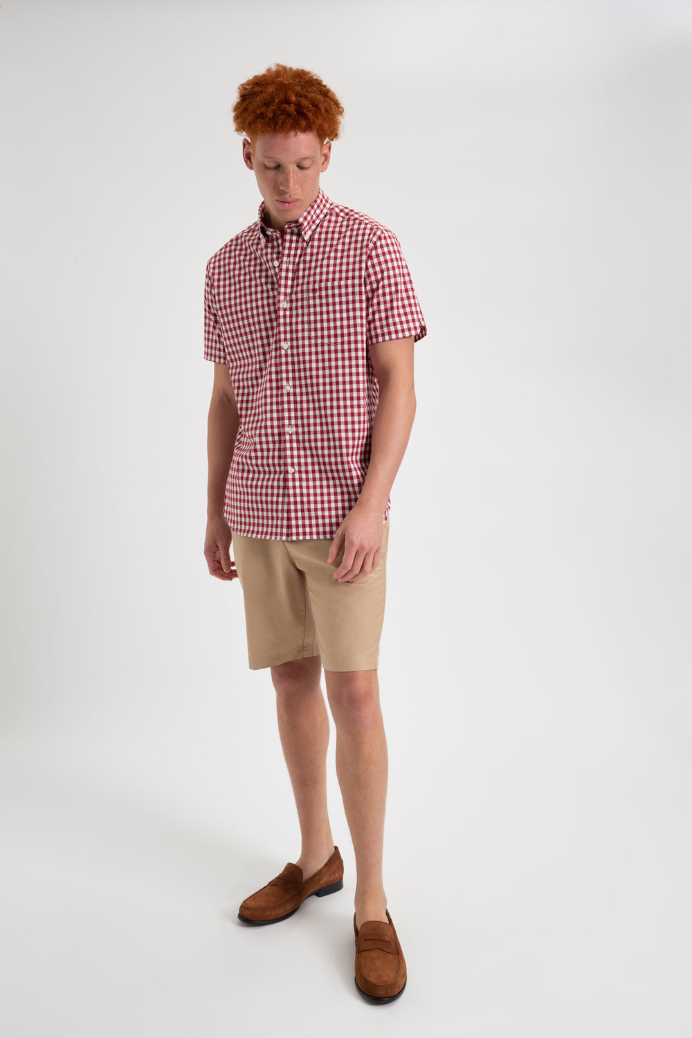 Chemises Ben Sherman Short Sleeve House Poplin Gingham Bordeaux | JCO-98972298